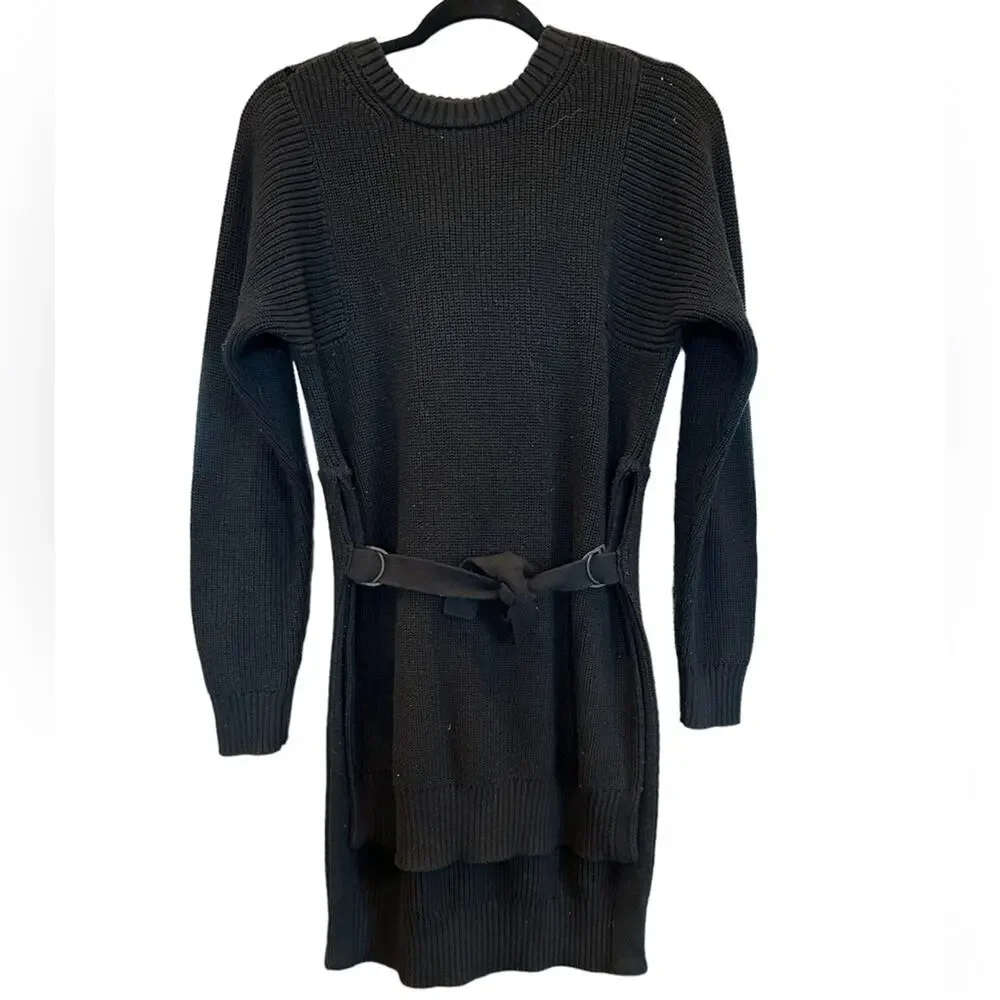 Athleta West End Ribbed Knit Side Slit Hem D-Ring Black Tunic Sweater Size XS